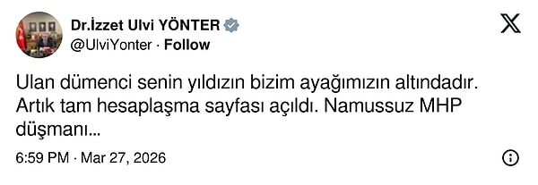 Ajan tweetinden sonra Yönter bir tweet daha paylaştı.