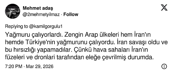 Hava sahasında savaş olan Arap ülkelerinin artık eskisi gibi bulut tohumlayamadığı iddiaları da ortaya atıldı.