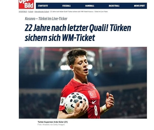Sport Bild; Son katılımdan 24 yıl sonra! Türkiye Dünya Kupası biletini garantiledi.