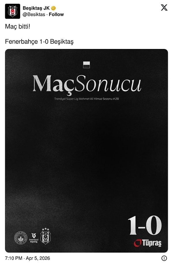 İkinci tepki maç sonucuyla verildi.