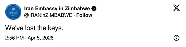 Zimbabwe Büyükelçiliği ise anahtarı kaybettiklerini söyledi.
