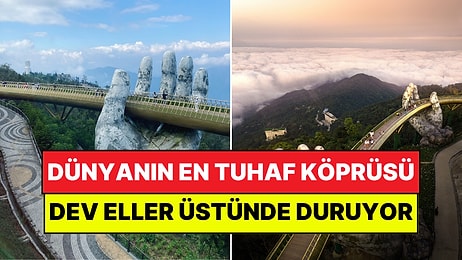 Dünyanın En Tuhaf Köprüsü: İki Devasa El Üstünde Duran Altın Köprü