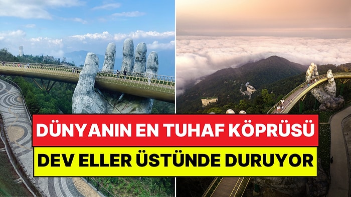 Dünyanın En Tuhaf Köprüsü: İki Devasa El Üstünde Duran Altın Köprü