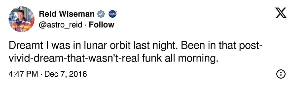 Wiseman, 10 yıl önce resmen Ay yolculuğunu manifestlemiş.