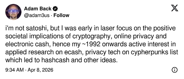 Adam Back, X hesabından açıklama yaptı ve iddiaları reddetti: