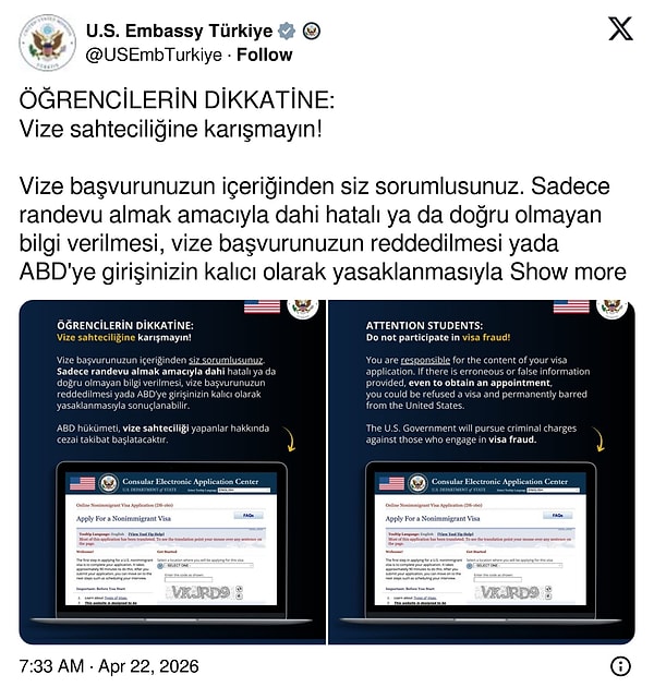 "ABD'ye girişinizin kalıcı olarak yasaklanmasıyla sonuçlanabilir."