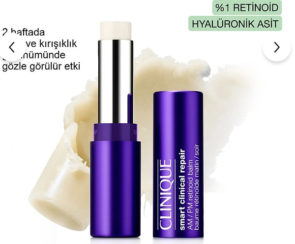Clinique Retinoid Balm, cildinizdeki ince çizgileri hedef alarak genç bir görünüm sunuyor.