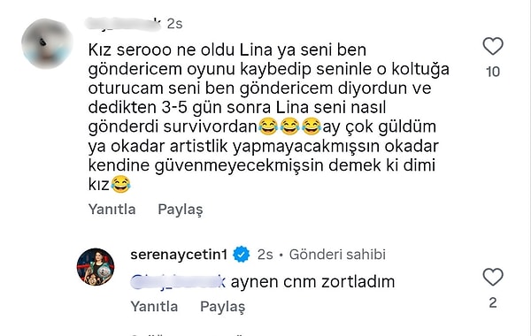 İşte Survivor Seren Ay Çetin'in takipçilerinden birine verdiği o yanıt: