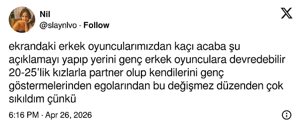 Erkek oyuncuların partnerleriyle olan yaş farkı yeniden tartışıldı. 👇