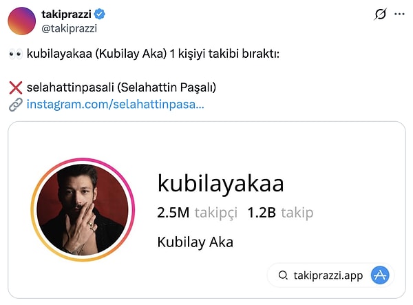 Selahattin Paşalı'yla Aşk 101 dizisinde rol alan Kubilay Aka, askerden döner dönmez Selahattin Paşalı'yı takipten çıktı.