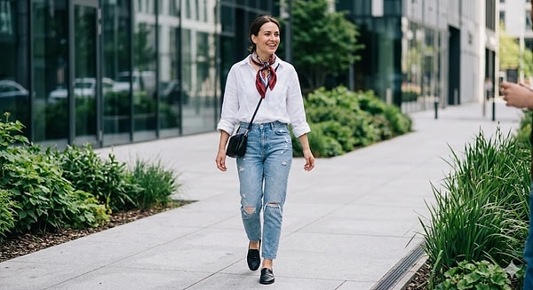 3. Oversize beyaz gömlek ve açık renk denim jean