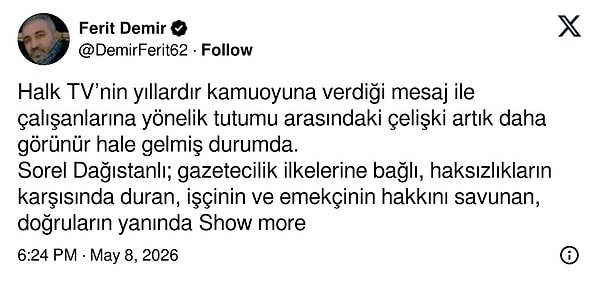 "Kendi çalışanına sahip çıkmayan, emeğinin karşılığını vermeyen Halk TV yönetimi..."