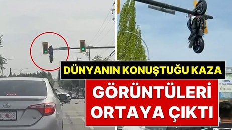 Motor, Trafik Lambasına Asılı Kaldı! Tüm Dünyanın Konuştuğu Trafik Kazasının Görüntüleri Ortaya Çıktı