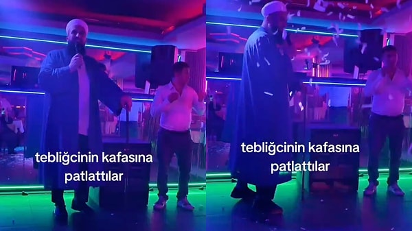 Tebliğciler bu kez bir pavyonda ortaya çıktı: Kafasında konfeti patlatıldı.