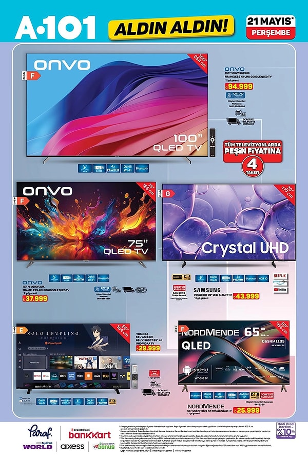 Onvo 100" Framaless 4K UHD Google QLED Tv 94.999 TL
