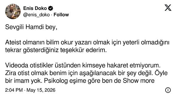 Gelen eleştirilen ardından ise Enis Doko açıklama yaptı 👇🏻