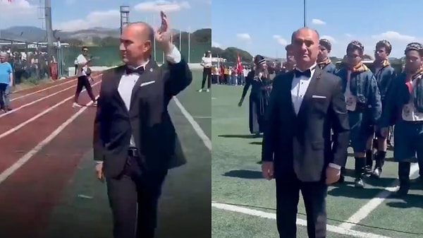 Atatürk'e benzeyen kişi resmi törende halkı selamladı.