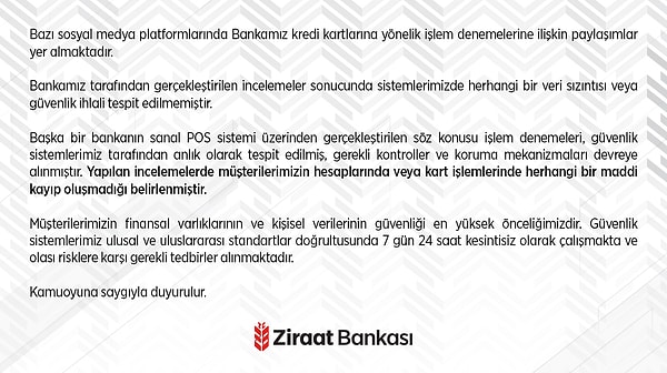 Ziraat Bankası’nın paylaşımı. 👇