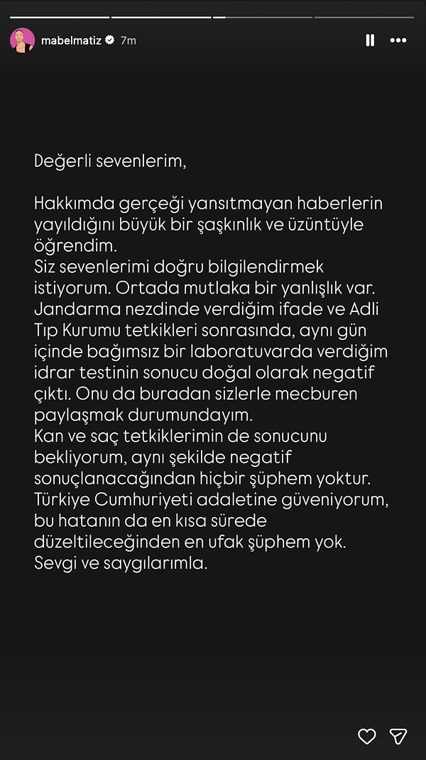 Mabel Matiz açıklamasının devamında sürece ilişkin en net mesajını da verdi.