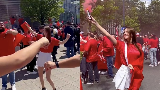Arda Guler Fan Russian Model Svetlana Alekseeva Lights Flares and Dances With Turkish Fans