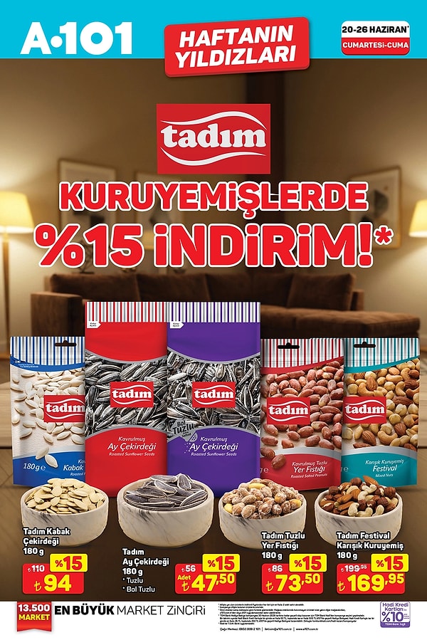 Tadım kuruyemişlerde %15 indirim
