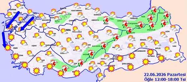 Haftanın ilk gününde batıda yüksek sıcaklık, kuzey ve doğu kesimlerde ise yağış ile fırtına etkisini gösteriyor.