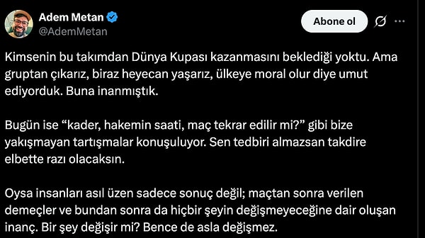 Gazeteci Adem Metan, gündemdeki iddialar hakkında sosyal medya hesabından şu yorumu yaptı: