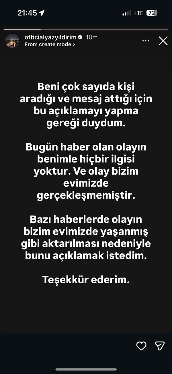 Aziz Yıldırım'ın kızı Yaz Yıldırım'ın Instagram'dan yaptığı açıklama