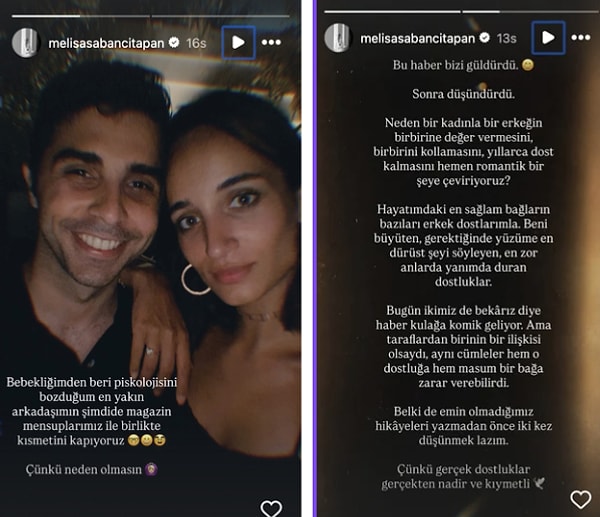 Following their appearance together in Bebek, comments began to circulate suggesting the start of a "new relationship" between the pair. In response to these speculations, Melisa Tapan addressed the rumors through posts on her social media account.