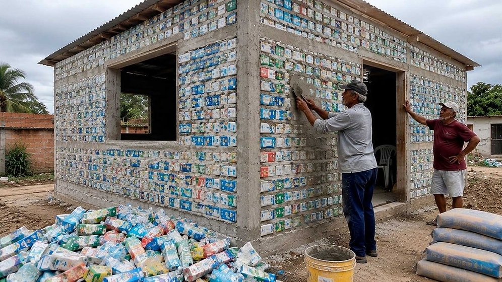 He Used Milk Cartons Like Bricks to Build a House Instead of Throwing Them Away