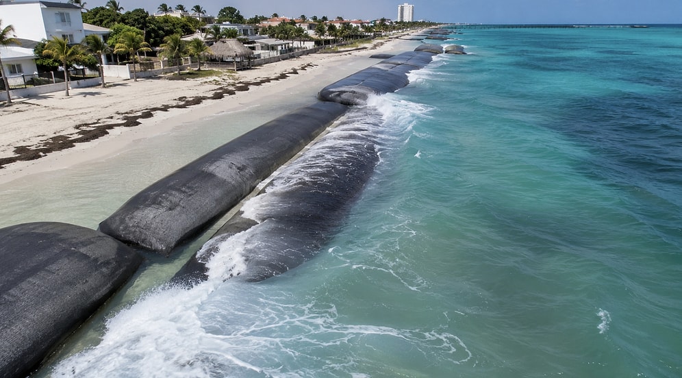 Giant Sand Tubes Deployed Underwater To Create an Invisible Barrier Against Erosion
