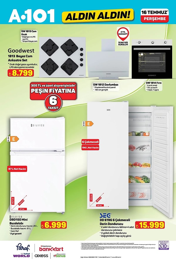 Goodwest 1813 Beyaz Cam Ankastre Set 8.799 TL