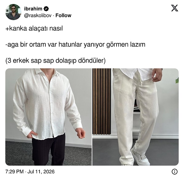 Yalnız kombin, kadın ya da erkek fark etmeksizin aynı.