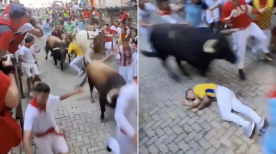 Heart-Stopping Moment: Man Falls Down During Traditional Bull Run in Spain