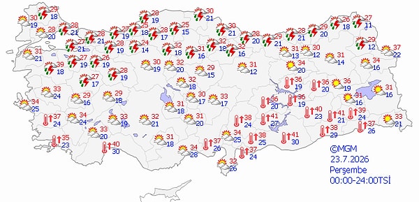 23 Temmuz Perşembe Hava Durumu 👇