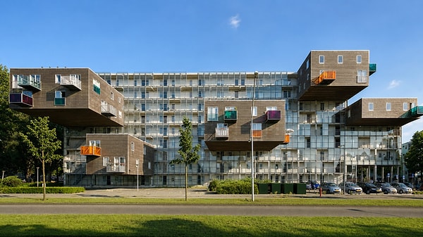 The remaining 13 apartments were extended out from the north facade of the building.