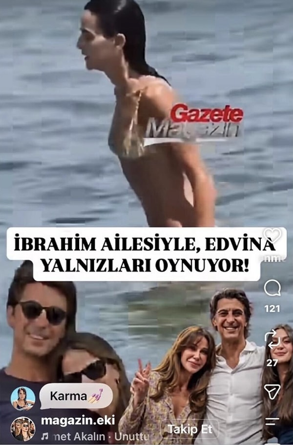 İbrahim Kutluay cephesinde aile tatili konuşulurken, Edvina Sponza ise Çeşme'de objektiflere yansıdı.