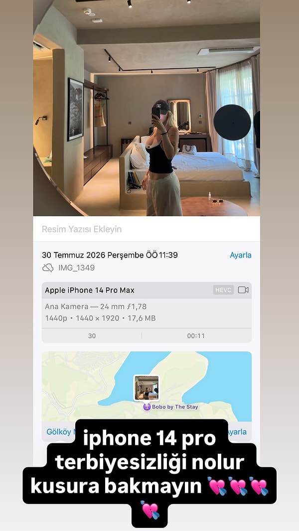 Bunun yanında, paylaştığı fotoğrafların bilgi (EXIF) ekranını da takipçileriyle paylaşarak fotoğrafların hangi cihazla çekildiğini ve teknik bilgilerini gösterdi.