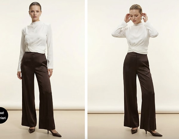 Setre çikolata saten geniş paça pantolon %50 net indirimle 3.299,00 TL yerine sepette 1.649,50 TL!
