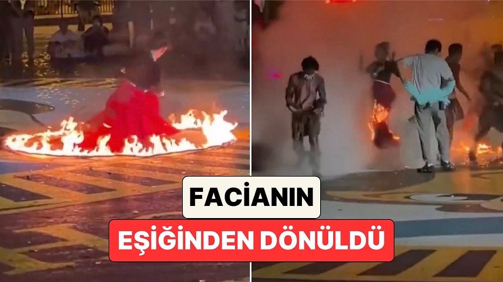 Çevredekiler Yardıma Koştu: Çin'de Ateş Dansı Yapan Kadının Kostümü Alev Aldı