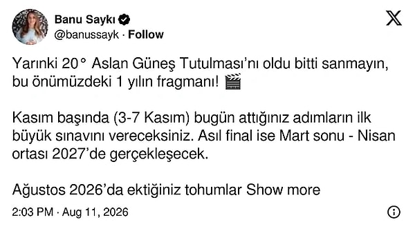 Banu Saykı considers the eclipse as the "trailer" of the upcoming year.👇