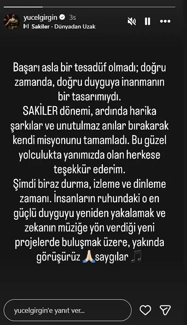 Sakiler’in dağıldığını Yücel Girgin duyurdu: “Kendi misyonunu tamamladı.”