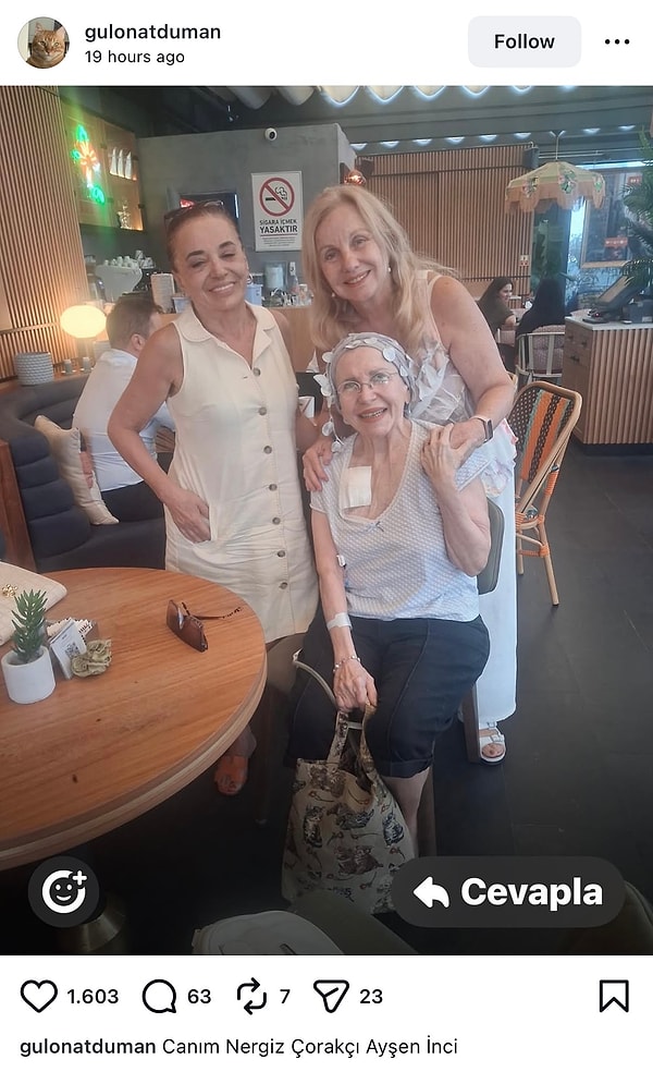 Ayşen İnci ve Gül Onat’ın yıllar sonra verdiği pozda usta oyuncunun son hali ortaya çıktı.