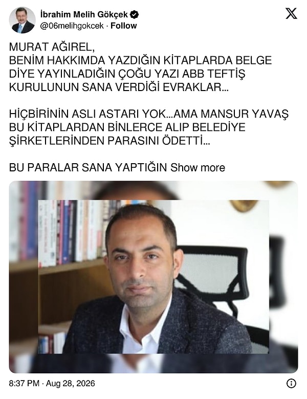 Melih Gökçek'ten Murat Ağırel'e yanıt: