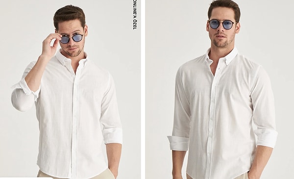 D'S Damat keten görünümlü %100 pamuk beyaz slim fit gömlek haftalık şıklığın temeli!