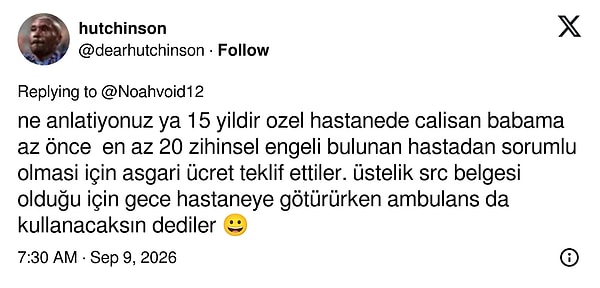 Bir kullanıcı, sağlık sektöründe çalışan babasına yapılan teklifi anlattı.
