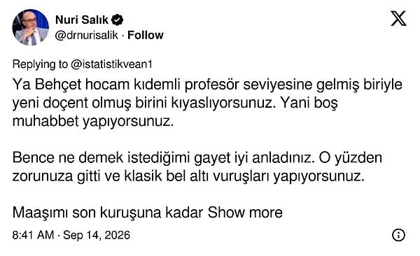 Salık: Kıdemli Profesörle Yeni Doçenti Kıyaslamak Boş Muhabbet