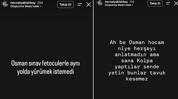Yakışırboy, Instagram'dan paylaştığı hikayede "Osman Sınav FETÖ'cülerle yol yürümek istemedi" dedi.
