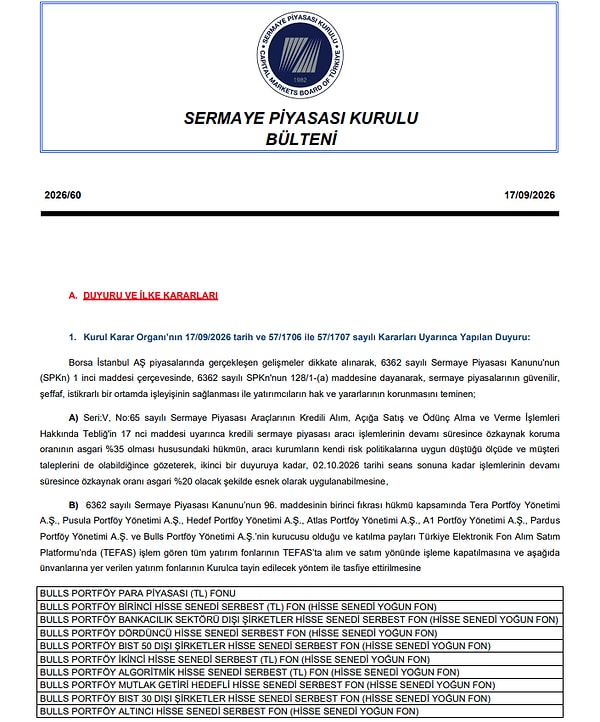 SPK'nın açıklaması. İşleme kapatılan ve tasfiye edilen fonlar👇🏻