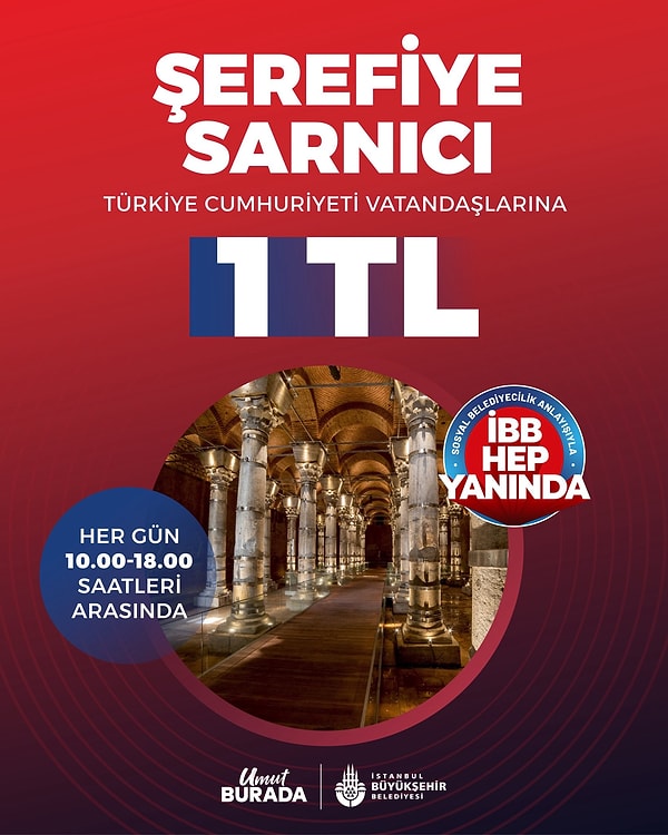 İBB, 1600 yıllık sarnıca girişi kimlik kartıyla 1 TL'ye indirdi.